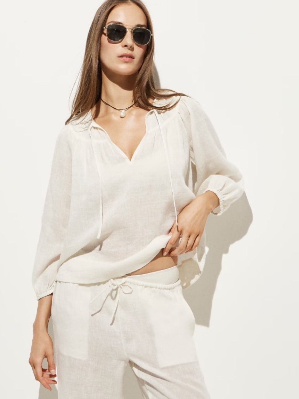 J crew ivory Long-sleeve tunic top in Hampton linen-blend